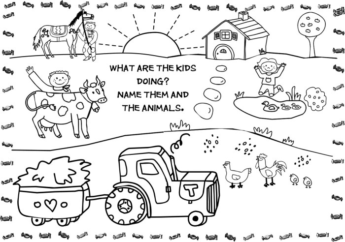 Farm animal coloring sheet for toddlers