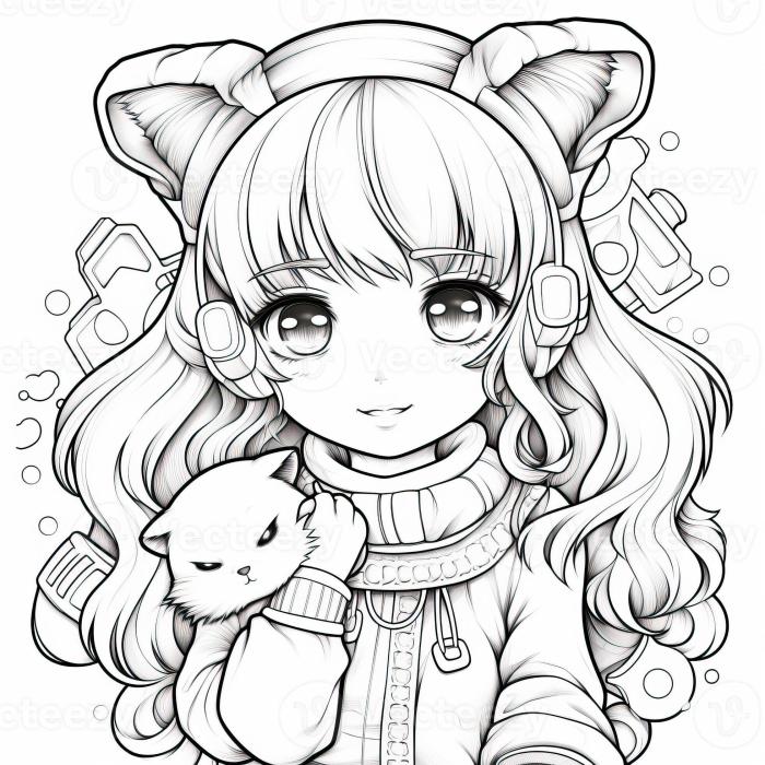 Extremely detailed anime female coloring pages