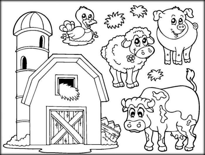 Farm animal coloring sheet for toddlers