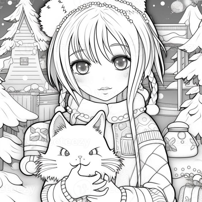 Coloring sheet christmas anime