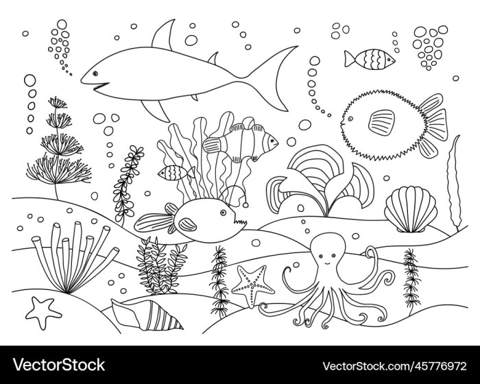 Easy simple sea animals geometric coloring pages