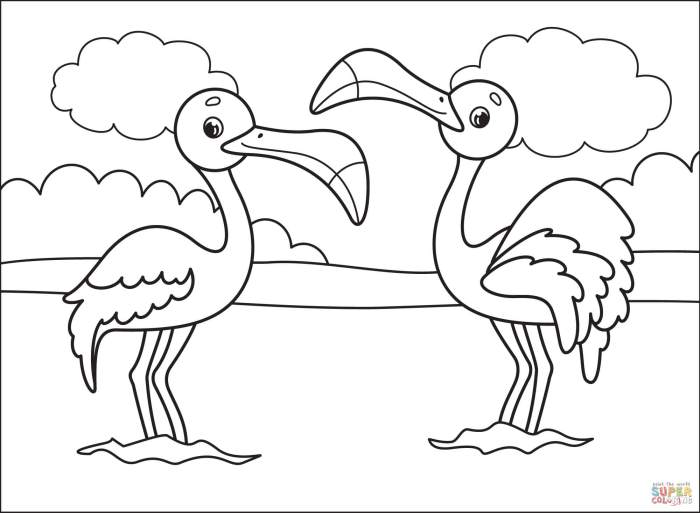 Easy flamingos animals coloring pages for kids