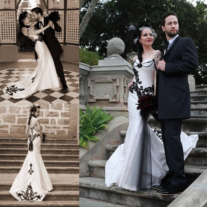 Black and white mermaid wedding dresses