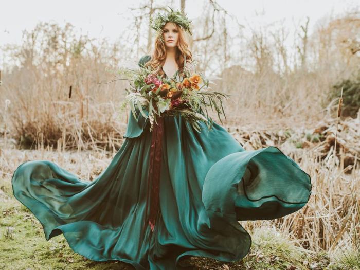 Wedding dress with lime green