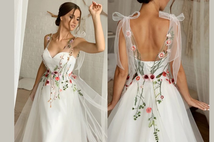 Wedding dress with coloured embroidery